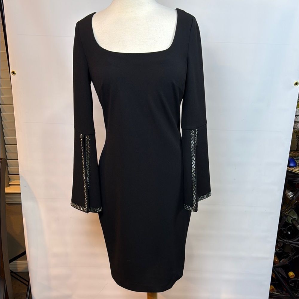 Calvin Klein Classy Black dress with split sleeve accents and square neck, Sz 6